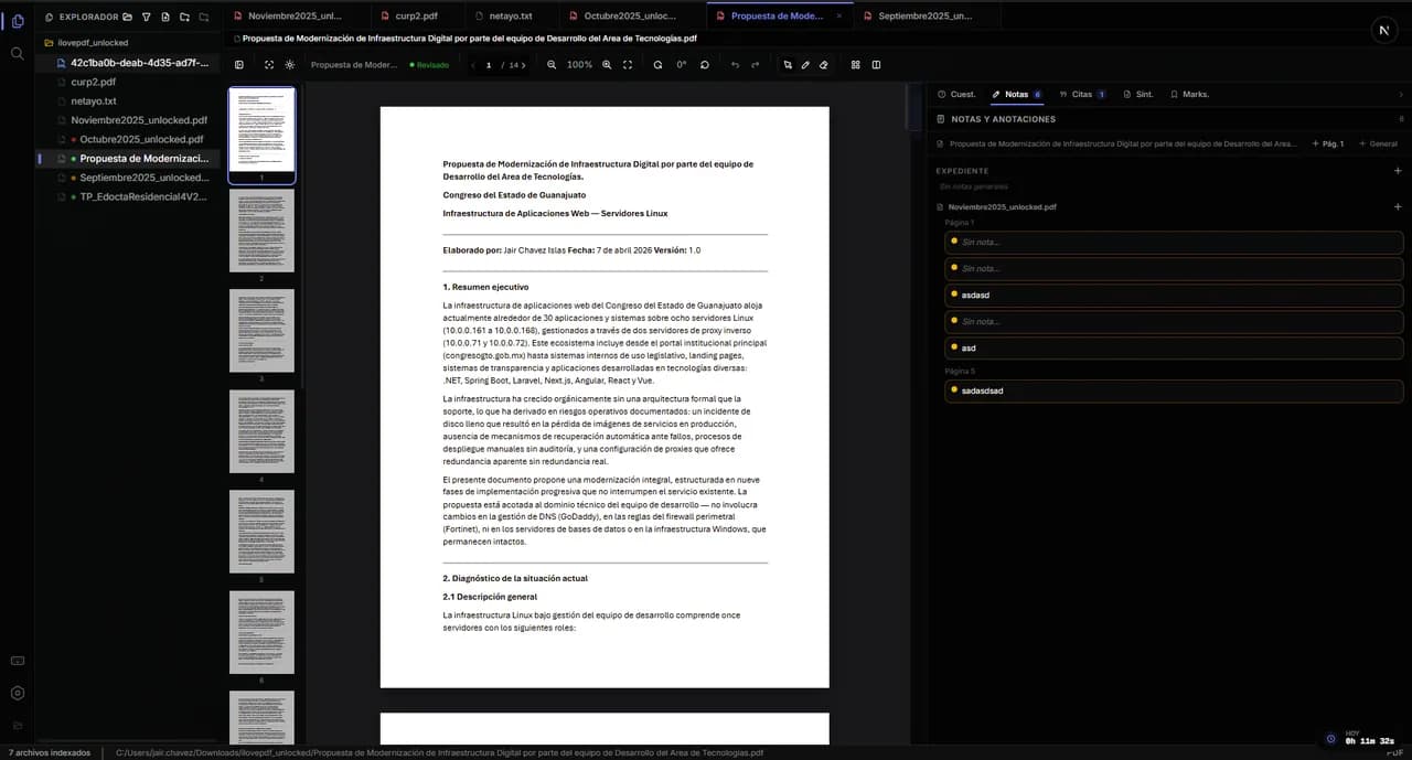 Aplicación Verdict con explorador, PDF y panel de auditoría.